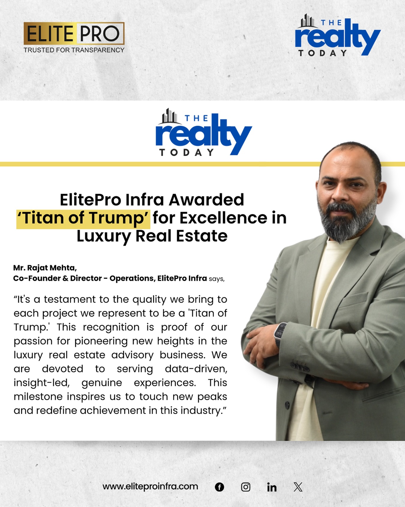 ElitePro Infra Awarded ‘Titan of Trump’ for Excellence in Luxury Real Estate